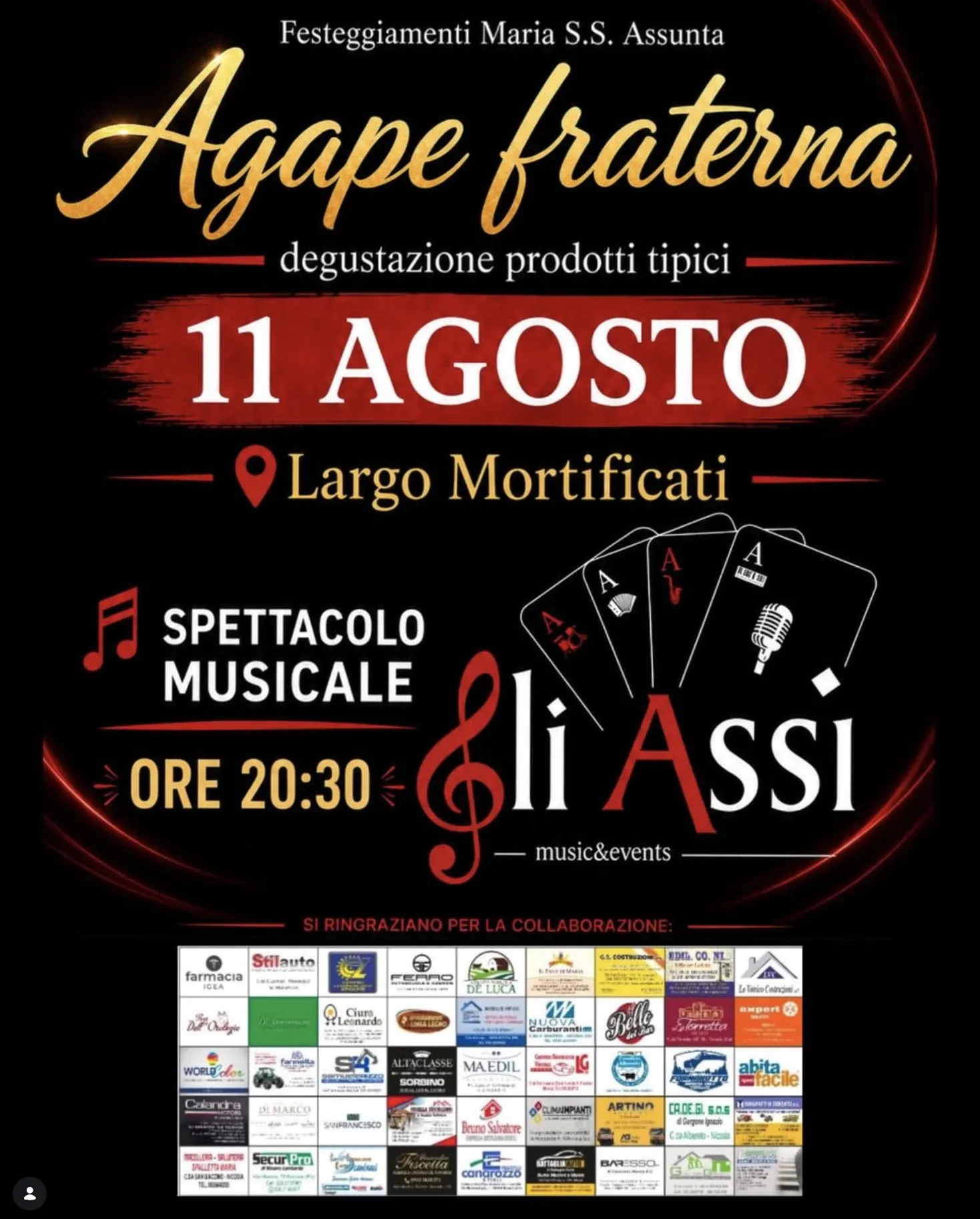 Locandina Agape fraterna, degustazione prodotti tipici — martedì 11 agosto 2026 ore 20:30, Nicosia
