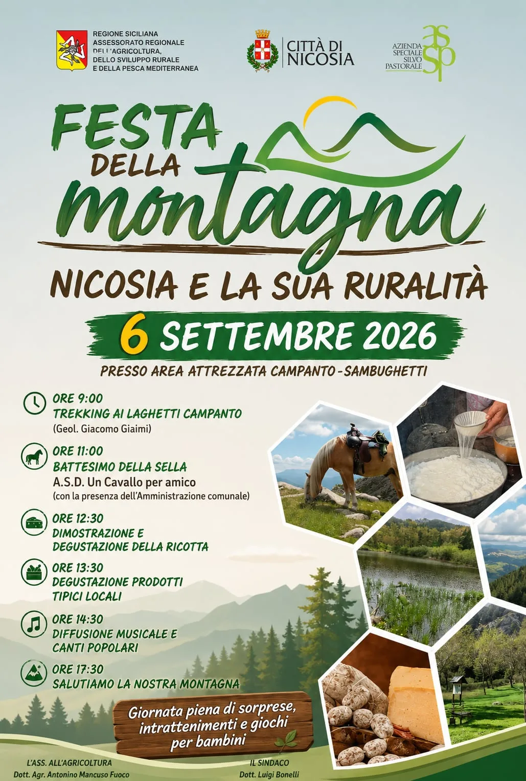 Locandina della Festa della Montagna 2026 di Nicosia — 6 settembre, area attrezzata Campanito-Sambughetti