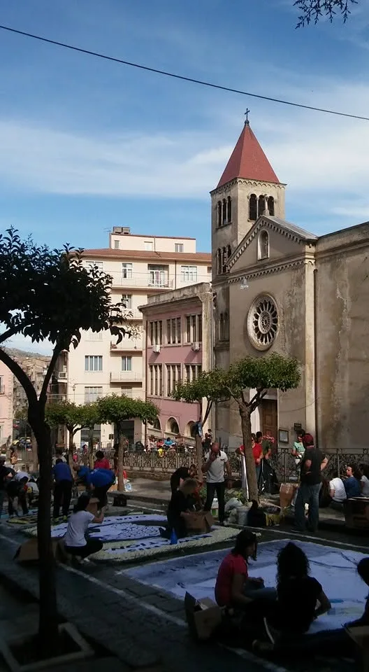 Preparing the flower-carpet Infiorata in the streets of Nicosia's old town