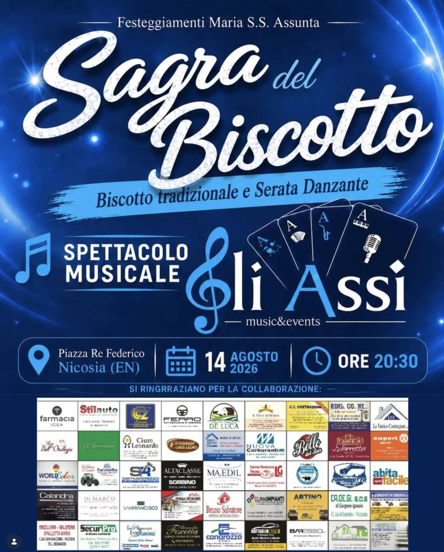 Locandina Sagra del Biscotto — venerdì 14 agosto 2026 ore 20:30, Piazza Re Federico, Nicosia