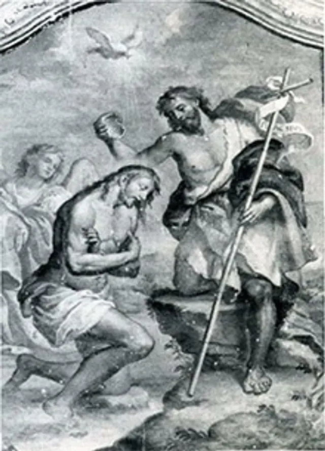 Battesimo di Cristo dipinto nella Chiesa di San Calogero, con la colomba in alto